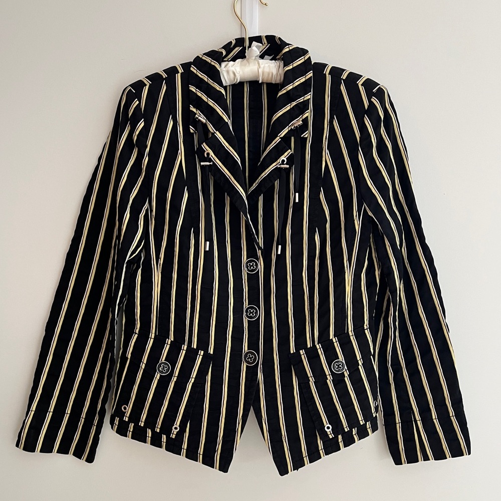 BASLER Striped Blazer Cotton Blend Drawstring Collar Detail Avante Garde Artsy